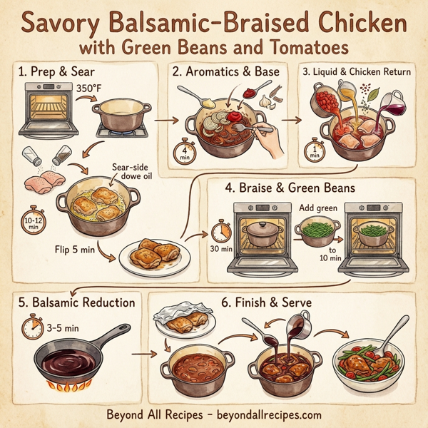 Savory Balsamic-Braised Chicken with Green Beans and Tomatoes instructions