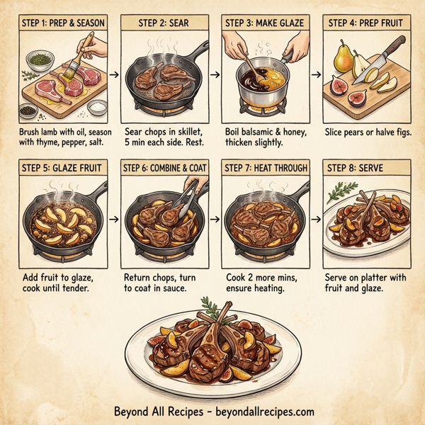 Savory Balsamic-Honey Glazed Lamb Chops with Fig and Pear Medley instructions
