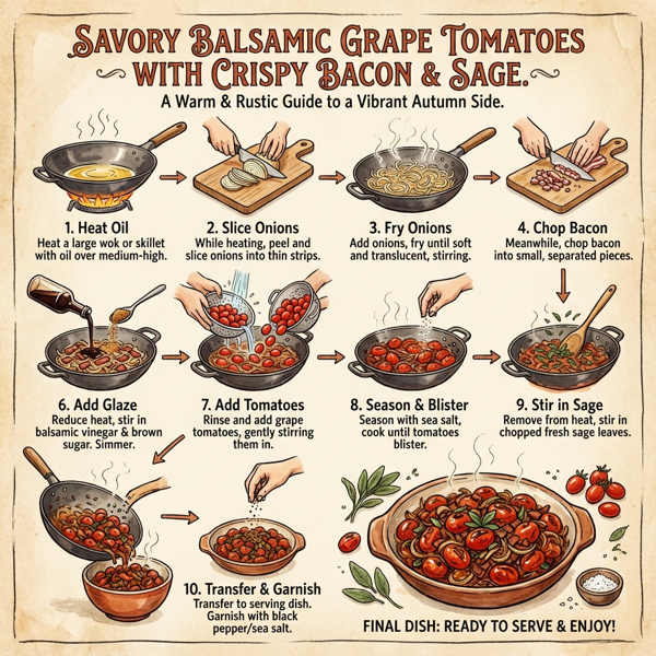 Savory Balsamic Grape Tomatoes with Crispy Bacon and Sage instructions