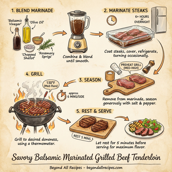 Savory Balsamic Marinated Grilled Beef Tenderloin instructions