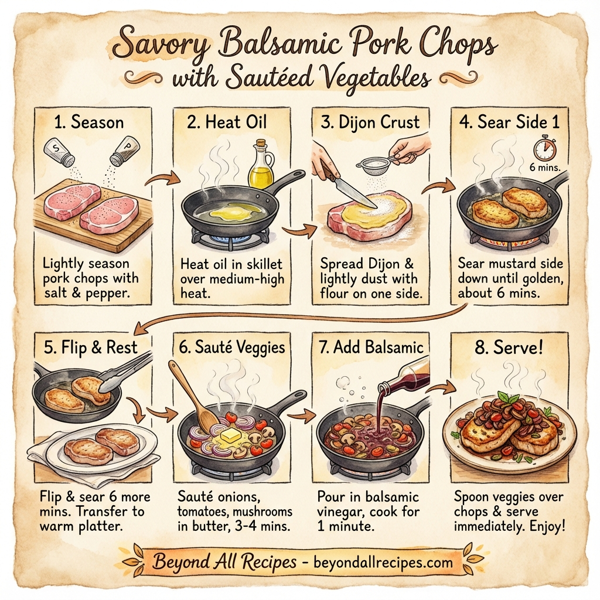 Savory Balsamic Pork Chops with Sautéed Vegetables instructions