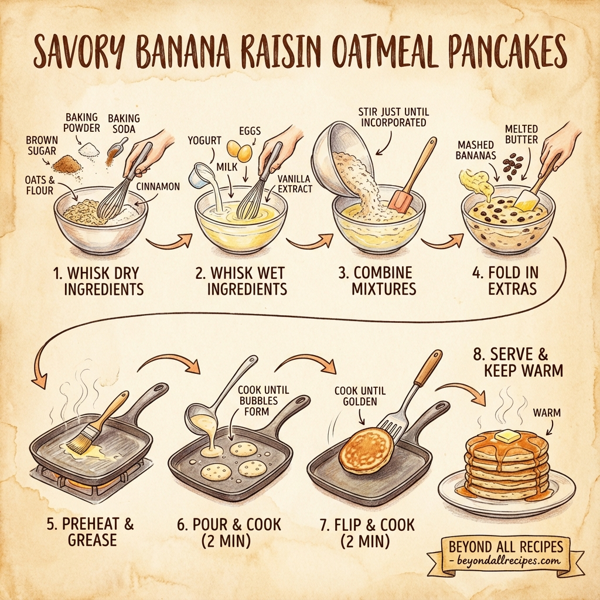 Savory Banana Raisin Oatmeal Pancakes instructions