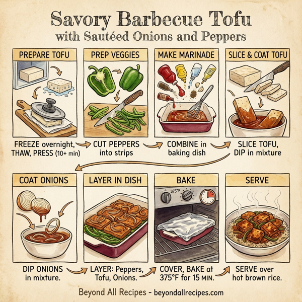 Savory Barbecue Tofu with Sautéed Onions and Peppers instructions