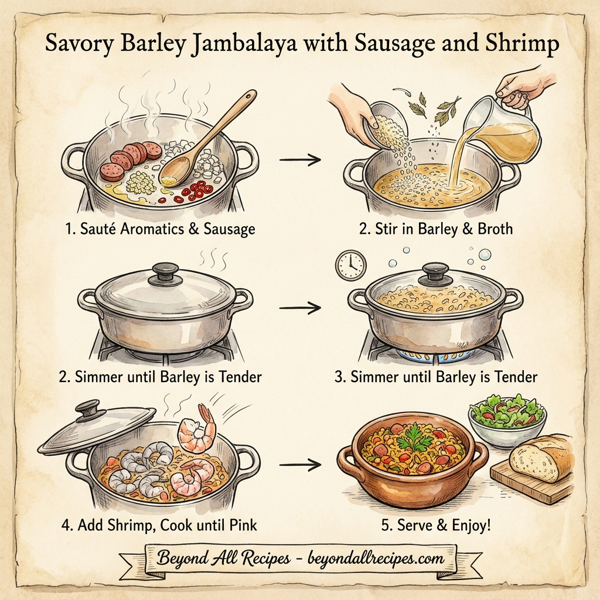 Savory Barley Jambalaya with Sausage and Shrimp instructions