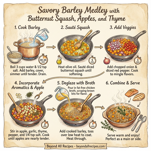 Savory Barley Medley with Butternut Squash, Apples, and Thyme instructions
