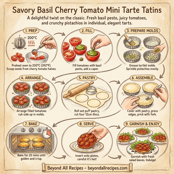 Savory Basil Cherry Tomato Mini Tarte Tatins instructions
