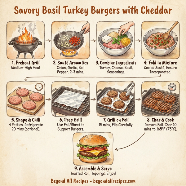 Savory Basil Turkey Burgers with Cheddar instructions