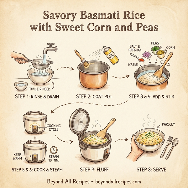 Savory Basmati Rice with Sweet Corn and Peas instructions
