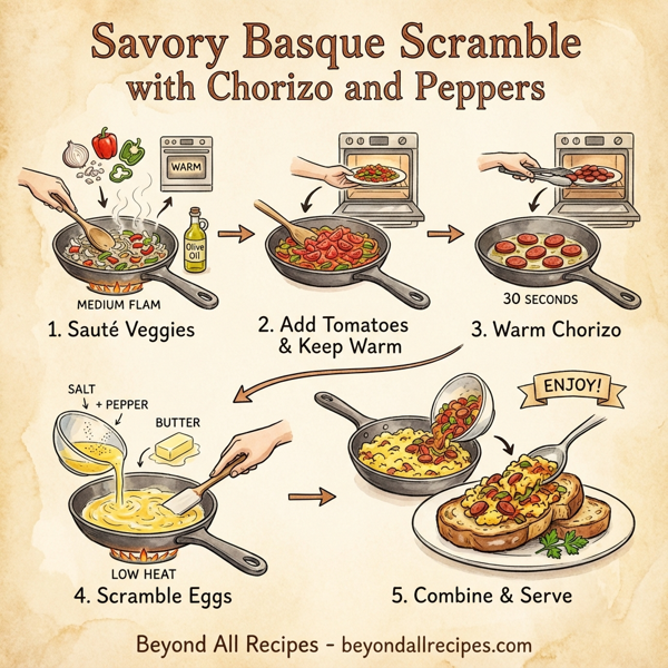Savory Basque Scramble with Chorizo and Peppers instructions