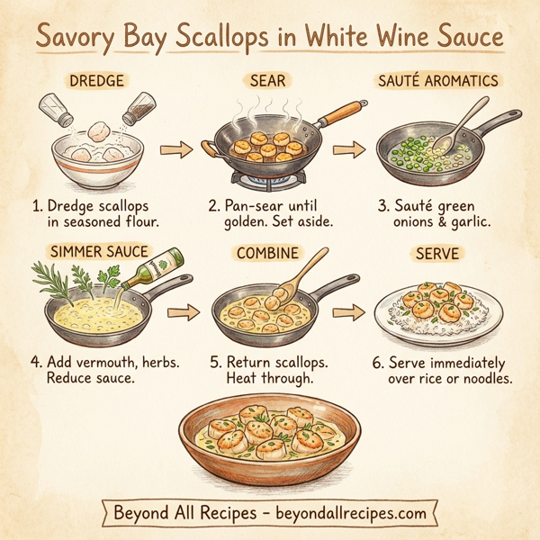 Savory Bay Scallops in White Wine Sauce instructions