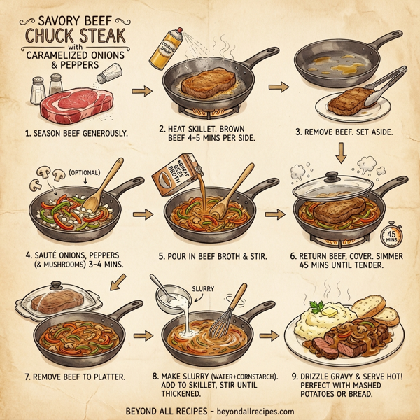 Savory Beef Chuck Steak with Caramelized Onions and Peppers instructions