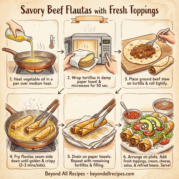 Savory Beef Flautas with Fresh Toppings instructions