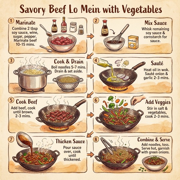 Savory Beef Lo Mein with Vegetables instructions