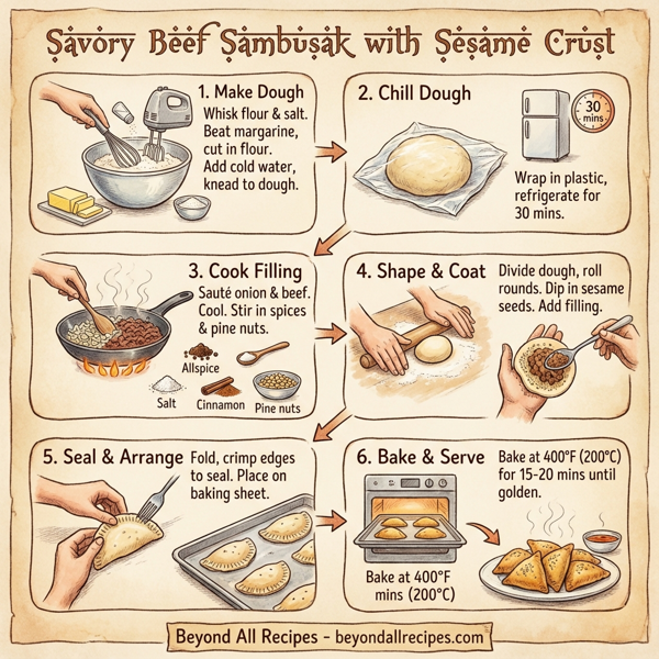 Savory Beef Sambusak with Sesame Crust instructions