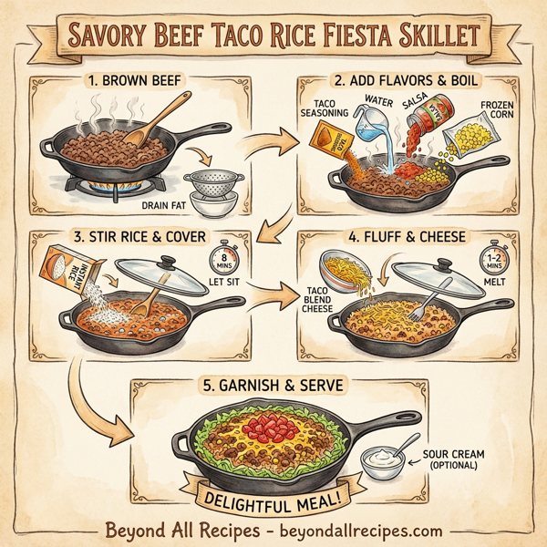 Savory Beef Taco Rice Fiesta Skillet instructions