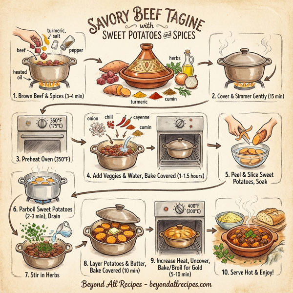 Savory Beef Tagine with Sweet Potatoes and Spices instructions