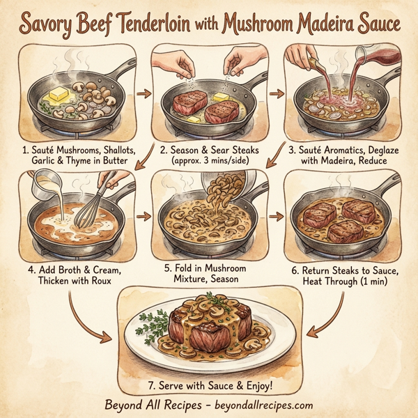 Savory Beef Tenderloin with Mushroom Madeira Sauce instructions