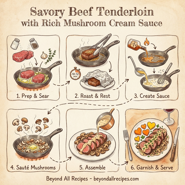 Savory Beef Tenderloin with Rich Mushroom Cream Sauce instructions