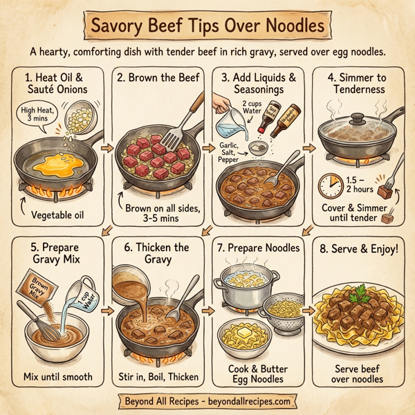 Savory Beef Tips Over Noodles instructions