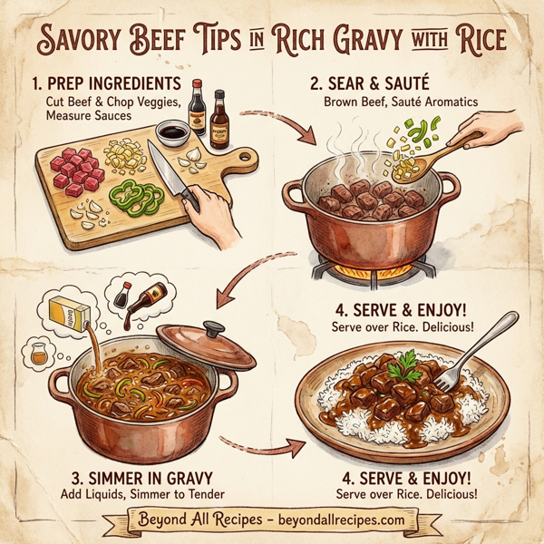 Savory Beef Tips in Rich Gravy with Rice instructions