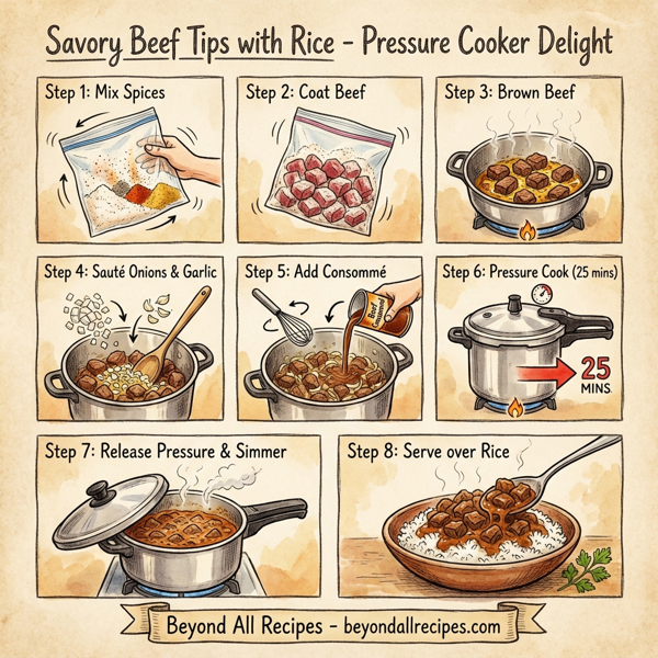 Savory Beef Tips with Rice - Pressure Cooker Delight instructions