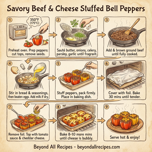 Savory Beef & Cheese Stuffed Bell Peppers instructions
