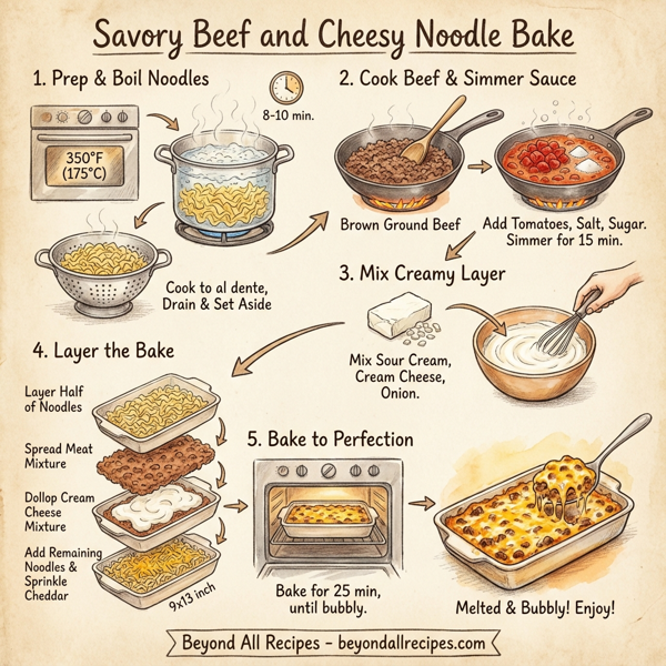 Savory Beef and Cheesy Noodle Bake instructions