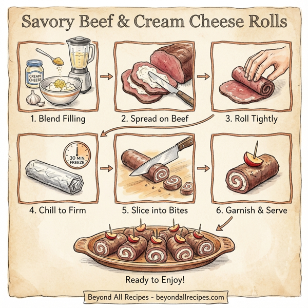 Savory Beef and Cream Cheese Rolls with Spiced Crab Apple Garnish instructions
