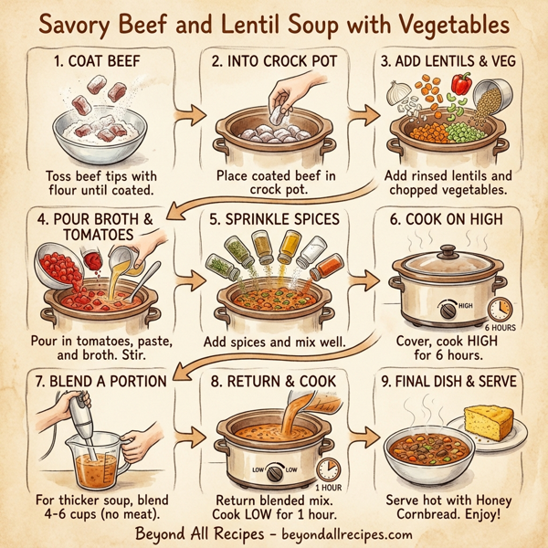 Savory Beef and Lentil Soup with Vegetables instructions