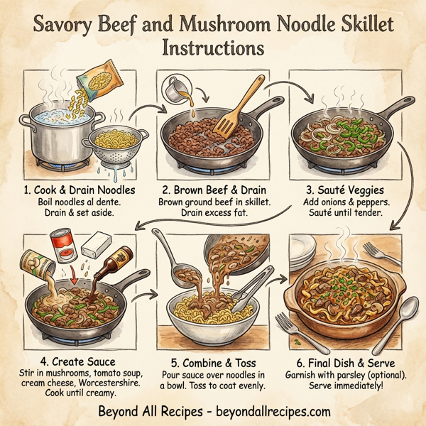 Savory Beef and Mushroom Noodle Skillet instructions