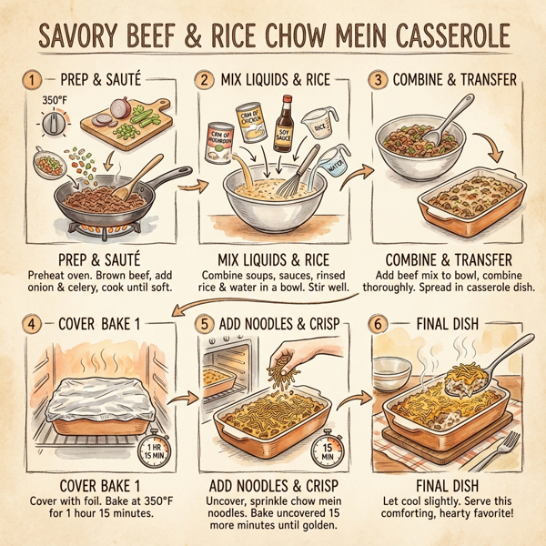 Savory Beef and Rice Chow Mein Casserole instructions