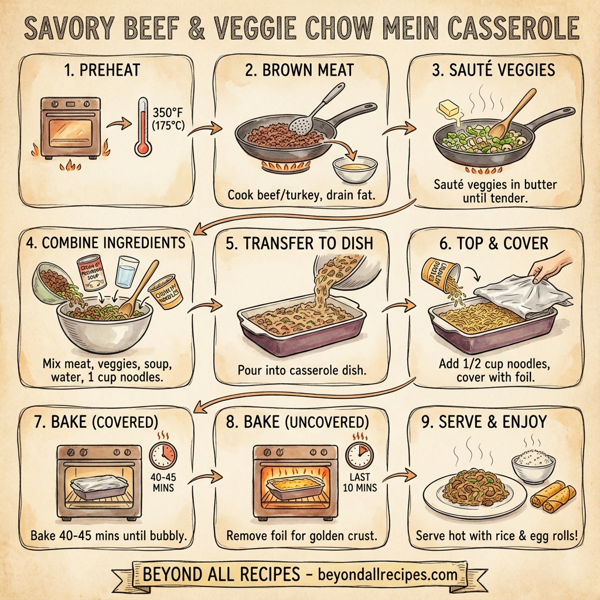 Savory Beef and Veggie Chow Mein Casserole instructions