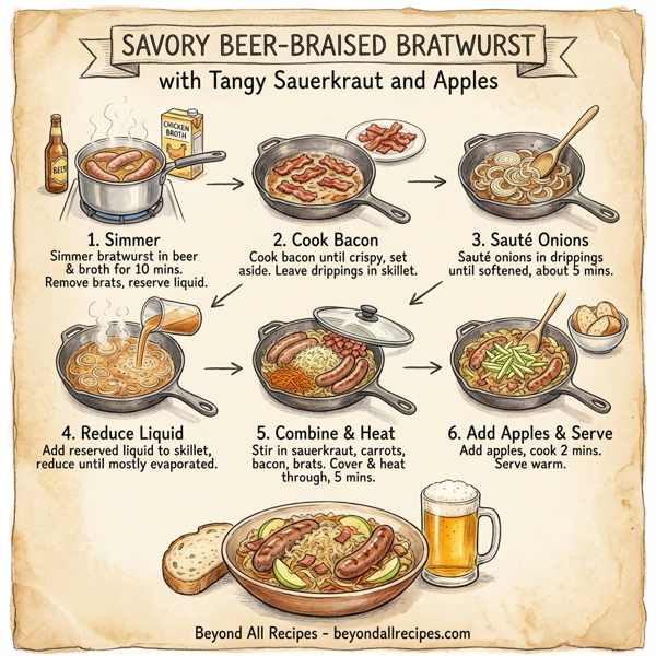 Savory Beer-Braised Bratwurst with Tangy Sauerkraut and Apples instructions