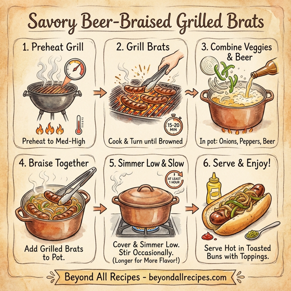 Savory Beer-Braised Grilled Brats instructions