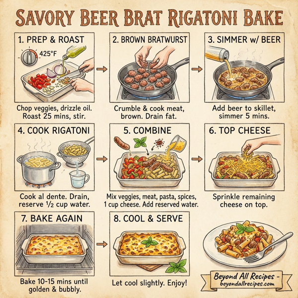 Savory Beer Brat Rigatoni Bake instructions