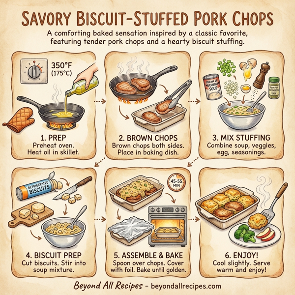 Savory Biscuit-Stuffed Pork Chops instructions