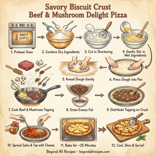 Savory Biscuit Crust Beef & Mushroom Delight Pizza instructions