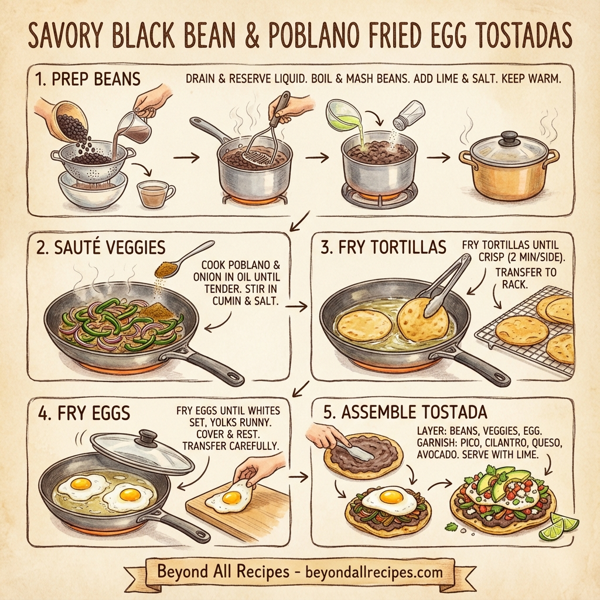 Savory Black Bean & Poblano Fried Egg Tostadas instructions
