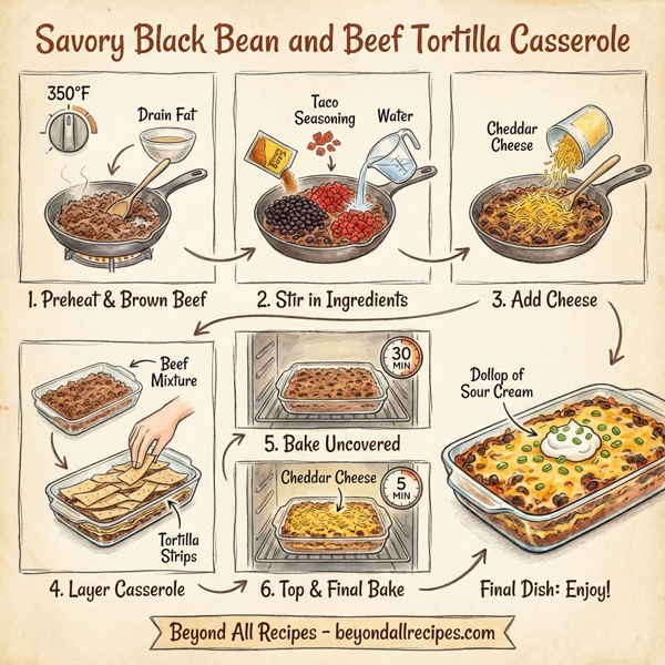 Savory Black Bean and Beef Tortilla Casserole instructions