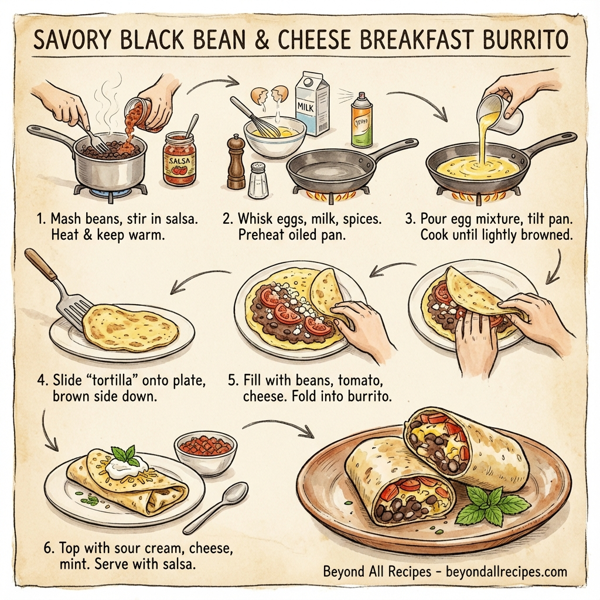 Savory Black Bean and Cheese Breakfast Burrito instructions
