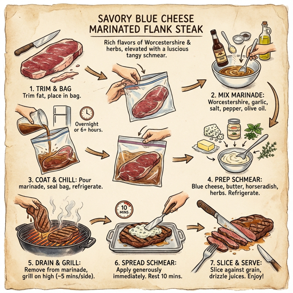 Savory Blue Cheese Marinated Flank Steak instructions
