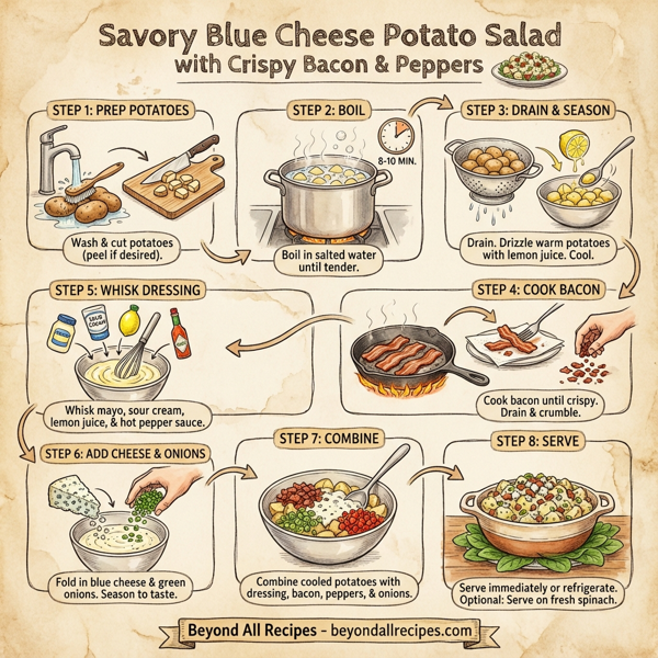 Savory Blue Cheese Potato Salad with Crispy Bacon and Peppers instructions