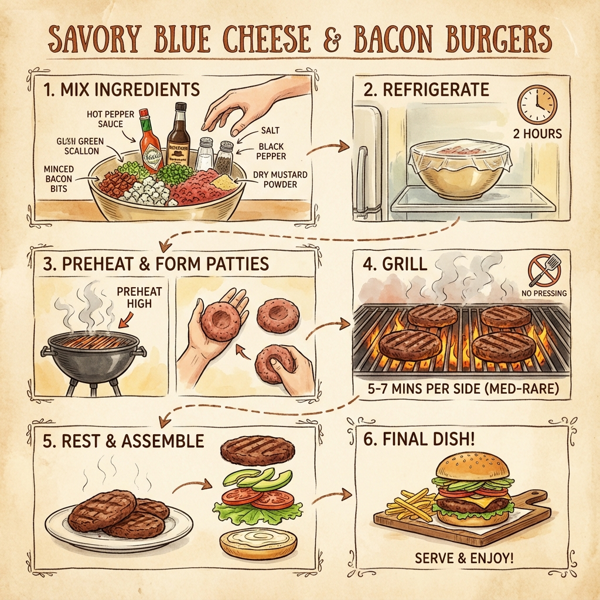 Savory Blue Cheese and Bacon Burgers instructions