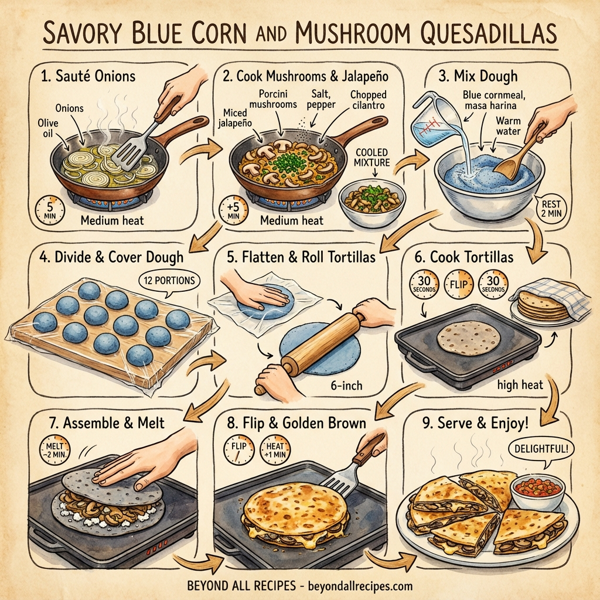 Savory Blue Corn and Mushroom Quesadillas instructions