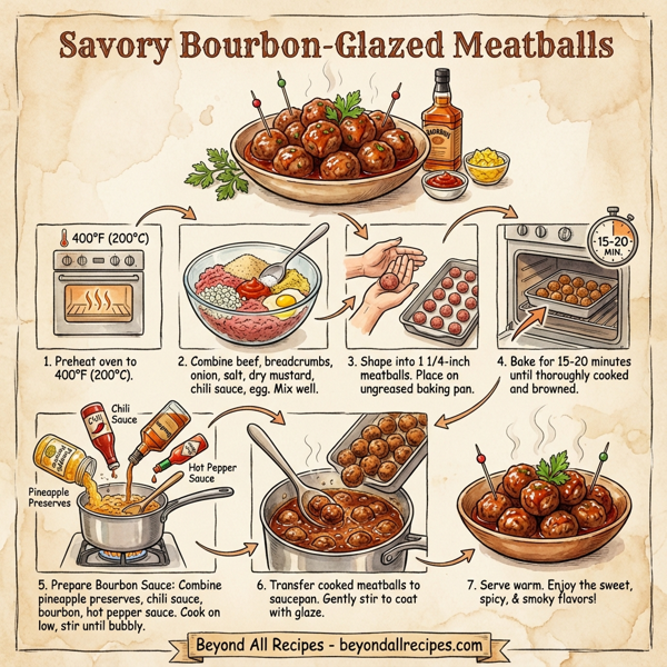 Savory Bourbon-Glazed Meatballs instructions