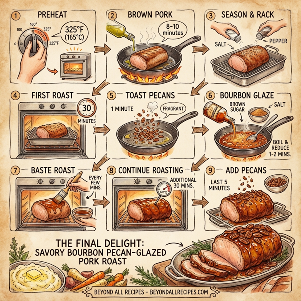 Savory Bourbon Pecan-Glazed Pork Roast instructions