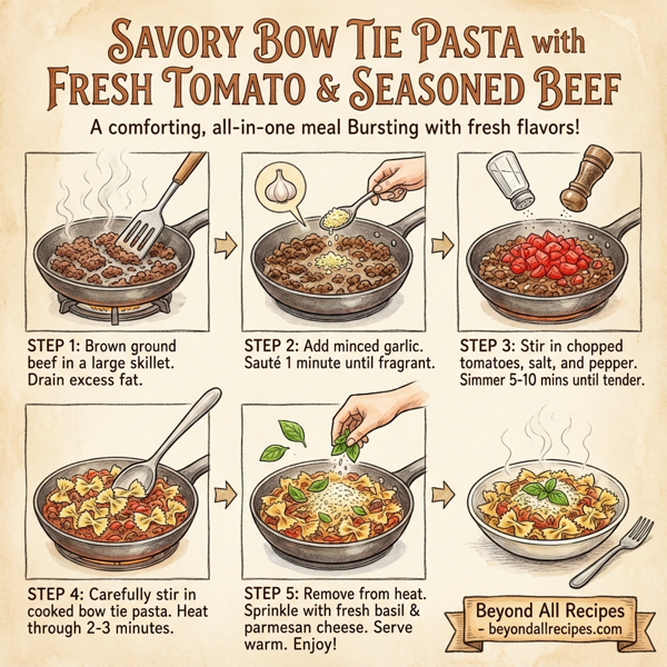 Savory Bow Tie Pasta with Fresh Tomato and Seasoned Beef instructions