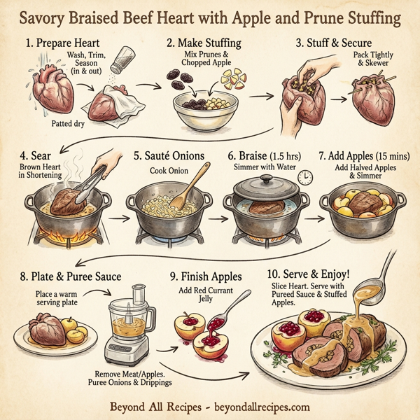 Savory Braised Beef Heart with Apple and Prune Stuffing instructions