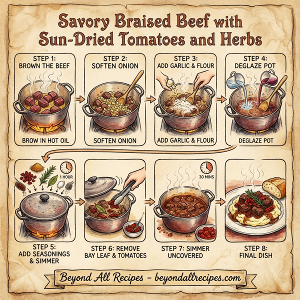 Savory Braised Beef with Sun-Dried Tomatoes and Herbs instructions