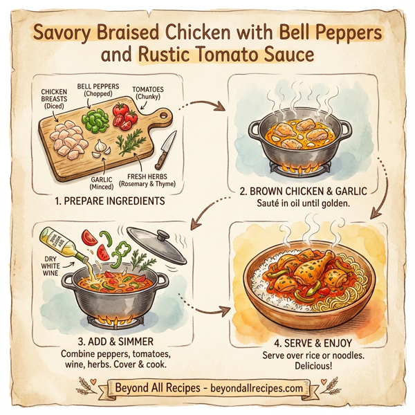 Savory Braised Chicken with Bell Peppers and Rustic Tomato Sauce instructions